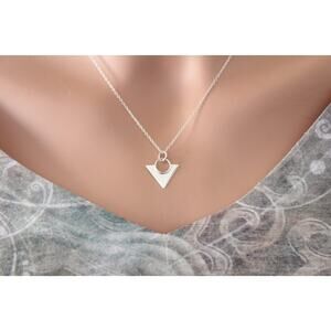Sterling Silver Triangle Pendant Necklace, Silver Triangle Statement Necklace,